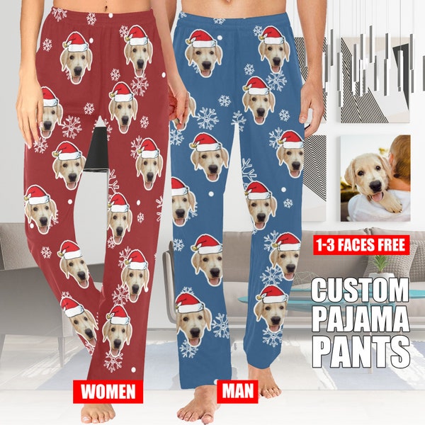 pyjamas de Noël personnalisés femmes hommes, pantalons de pyjama personnalisés pour hommes, pantalons de pyjama chien personnalisés, pyjamas de Noël, cadeau personnalisé pour elle