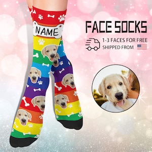 Rainbow Socks Tie Dye Pet Socks Custom Pet Socks,Custom Dog Faces Socks,Pup Socks, Dog Lover Gift, Cat Socks,Personalized Gift, Photo Socks