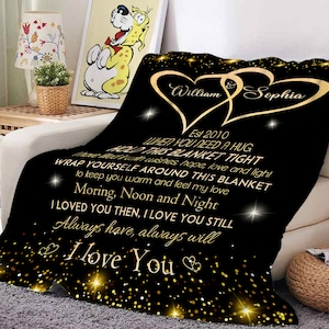 Personalized Two Heart Blanket Funny Gifts for Anniversary, Birthday, Wedding, Valentine&#39;s Day Gift For Wife, Couples Custom Blanket For Her