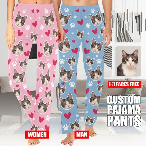 Personalized Pajama Pants,Custom Pants Pajamas,Custom Cat Dog Pj Pants,Pet Photo Pajama,Custom Pjs,Christmas/Anniversary Gift to Pet Lover