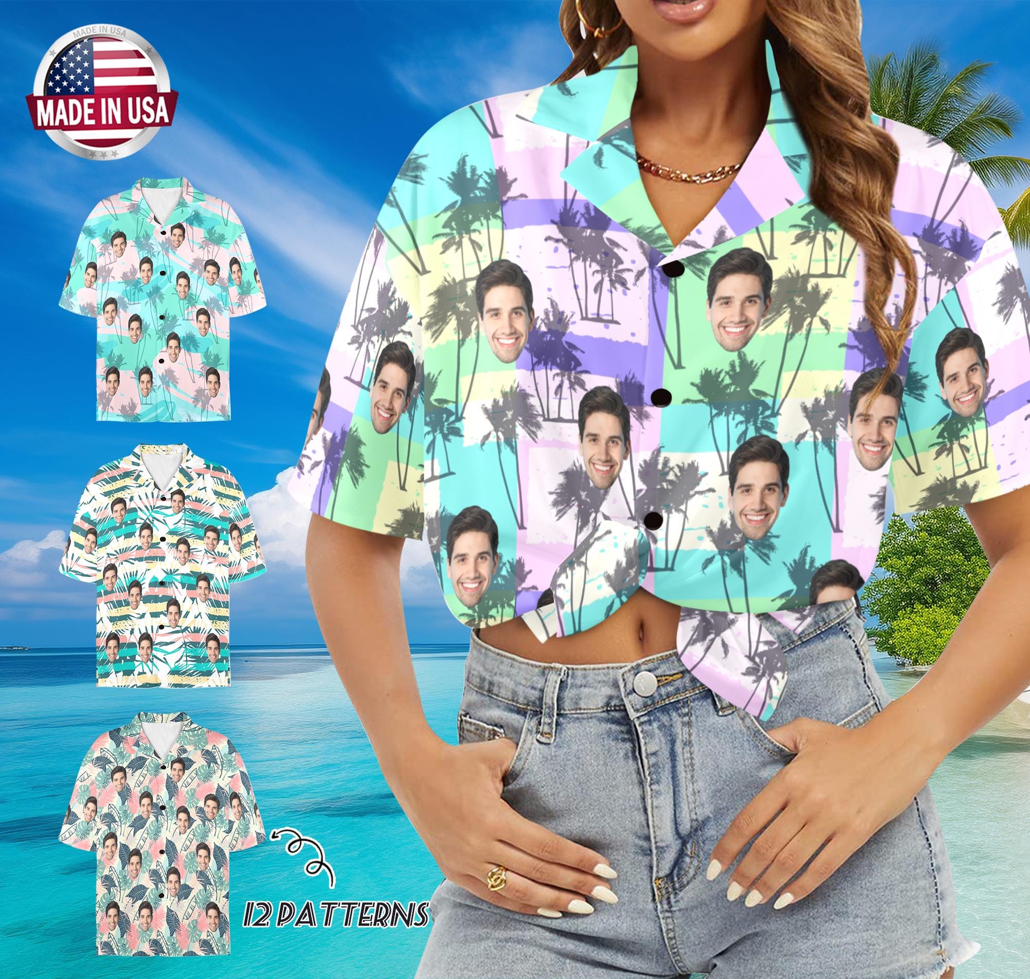 Custom Face Hawaiian Shirt for Women Personalized Beach Shirt with Photo Picture Print Hawaiian Shirt Hawaiian Shirt with Face Birthday gift