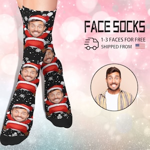 Custom Face Socks, Photo Socks with Face, Christmas Xmas Birthday Gift Pet Socks Personalized Picture Socks for men and women Kid Santa hat