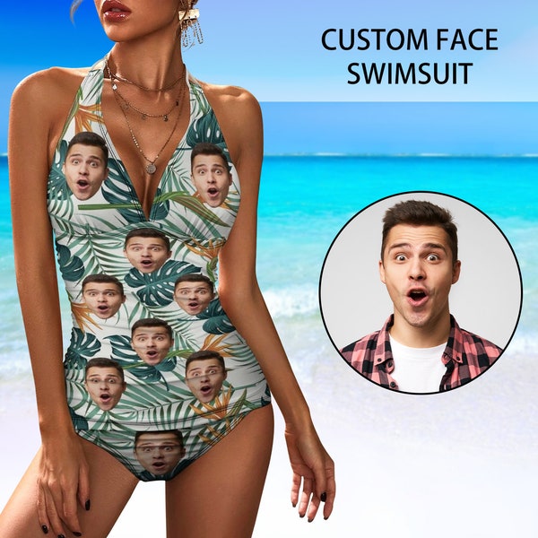 Custom Swimsuit with Face, Personalized Swimwear with Photo, Custom Picture Bathing Suit,Photo Swimming Suits Gift for Girlfriend Wife Women