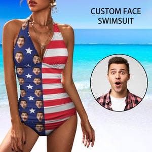 Custom Face US Flag Swimsuit: Personalized Photo Bathing Suit