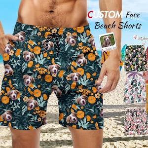 Personalized Dog Face Swim Trunks: Custom Pet Photo Beach Shorts