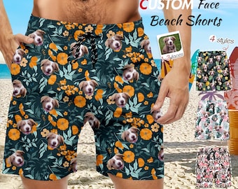 Personalized Dog Face Swim Trunks: Custom Pet Photo Beach Shorts