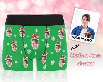 Christmas Boxer Briefs for Husband and Boyfriend, Custom Christmas Men Boxer with Photo Face, Comfortable Personality Mens Boxer Briefs Pant