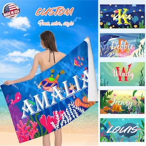 Custom Seabed Beach Towel: Personalized Kid&#39;s Vacation Gift