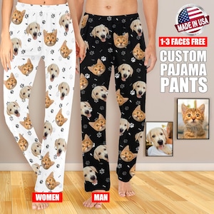 Personalized Christmas Pajama Pants, Custom Face Pajama Pants for Men Women, Matching Family Christmas Pajama Bottom, Dog Pants for Birthday