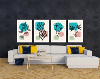 Boho Botanical Art Set, Set of 4 Prints, Boho Art Set, Botanical House Plants Art Print, Printable Wall Art, Boho Wall Decor, Abstract Art
