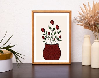 Red Flowers in Vase Printable Wall Art, Floral Prints. Vase With Flowers. Printable Wall Decor. Flowers Digital Art