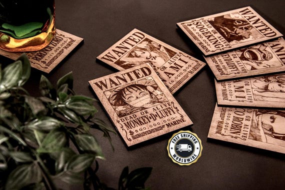 One Piece Coasters - Wood Coaster Set Manga Gift - Luffy Nami Robin Decor