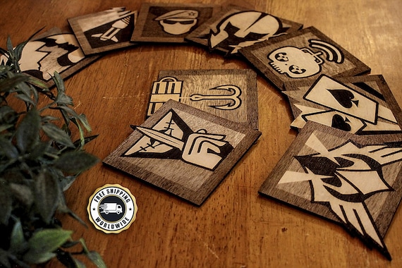 Rainbow Six Siege Coasters - Wood Coaster Set Gaming Decor - R6 Siege Gift for Gamer
