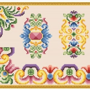 PDF Antique Sampler Counted Vintage Cross Stitch Pattern | Berlin Woolwork | Vintage Scheme | Reproduction Scheme Cross Stitch 19th century