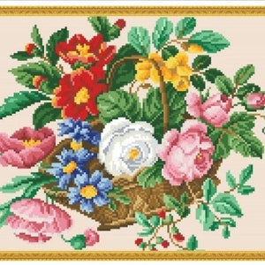 PDF Antique Sampler Counted Vintage Cross Stitch Pattern | Berlin Woolwork | Vintage Scheme | Reproduction Scheme Cross Stitch 19th century