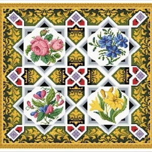 PDF Antique Sampler Counted Vintage Cross Stitch Pattern | Berlin Woolwork | Vintage Scheme | Reproduction Scheme Cross Stitch 19th century