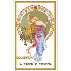 Wzór do haftu krzyżykowego w formacie PDF Vintage | Znak zodiaku Skorpion | Schemat haftu krzyżykowego | ANGIELSKI