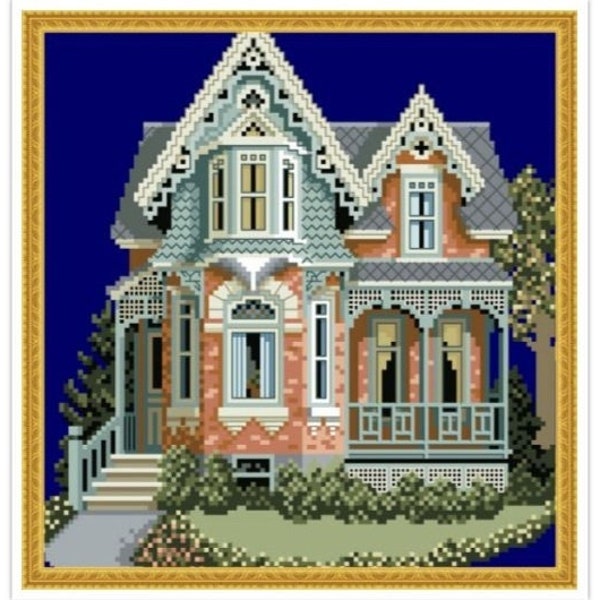 PDF Counted Vintage Cross Stitch Pattern | Victorian House | Scheme Cross Stitch Victorian House