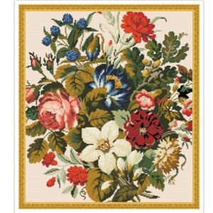 PDF Antique Sampler Counted Vintage Cross Stitch Pattern | Berlin Woolwork | Vintage Scheme | Reproduction Scheme Cross Stitch 19th century