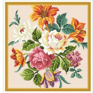 PDF Antique Sampler Counted Vintage Cross Stitch Pattern | Berlin Woolwork | Vintage Scheme | Reproduction Scheme Cross Stitch 19th century