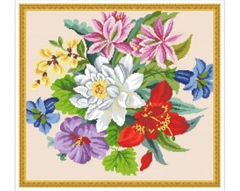 PDF Antique Sampler Counted Vintage Cross Stitch Pattern | Berlin Woolwork | Vintage Scheme | Reproduction Scheme Cross Stitch 19th century