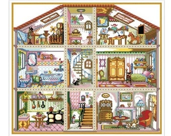 PDF Counted Vintage Cross Stitch Pattern | Dollhouse | Scheme Cross Stitch Dollhouse