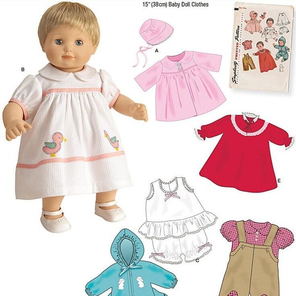PDF vintage Simplicity 1708 Dolls 15" Patron de couture | Garde-robe pour poupées 15" | Français | Téléchargement numérique