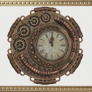 PDF Counted Vintage Cross Stitch Pattern | Steampunk | Old Clock | 7 Sizes | Highly Detailed Cross Stitch Pattern