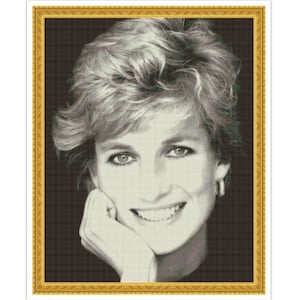 PDF Counted Vintage Cross Stitch Pattern | In Memory of Princess Diana | 6 Sizes | Highly Detailed Cross Stitch Pattern