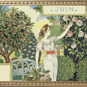 PDF Counted Vintage Cross Stitch Pattern | Garden Calendar for June | Female Gardener | 1800s | 5 Sizes | Highly Detailed Stitch