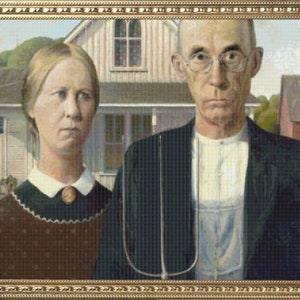 PDF Counted Vintage Cross Stitch Pattern | American Gothic | Grant Wood 1931 | 5 Sizes | Highly Detailed Cross Stitch Pattern