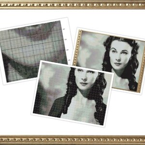 May include: A black and white photo of a woman with dark hair and a white dress. The photo is framed in a gold frame.