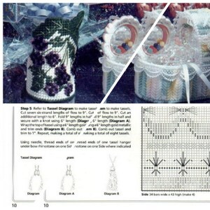 May include: A craft project instruction sheet with a diagram for making tassels. The instructions include cutting lengths of floss, folding them in half, and securing them with a knot. The diagram shows the steps for making a tassel.