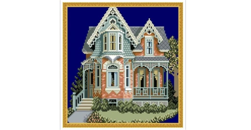 PDF Patrón de punto de cruz vintage contado / Casa victoriana / Esquema Punto de cruz Casa victoriana