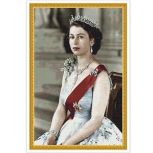 PDF Counted Vintage Cross Stitch Pattern | In Memory of Queen Elizabeth II | 7 Sizes | Highly Detailed Cross Stitch Pattern