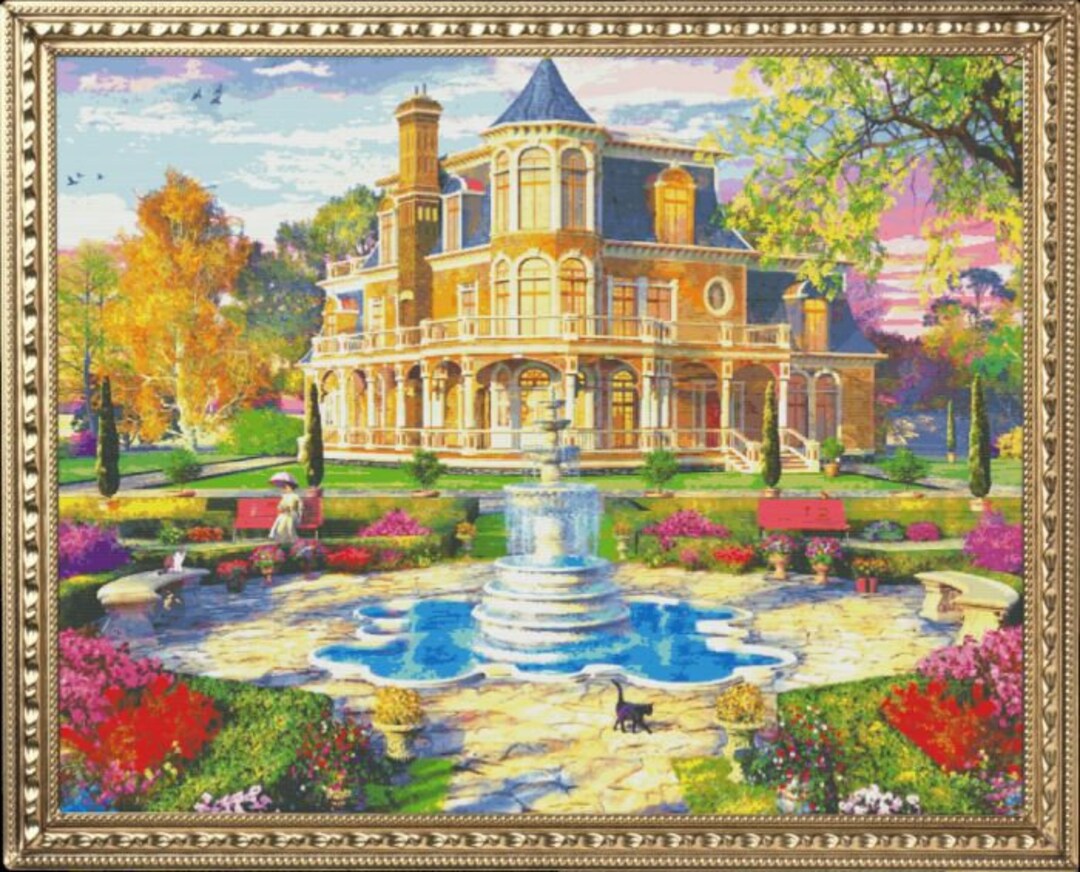 PDF Counted Vintage Cross Stitch Pattern Victorian House 7 Sizes Highly