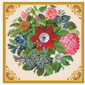 PDF Antique Sampler Counted Vintage Cross Stitch Pattern | Berlin Woolwork | Vintage Scheme | Reproduction Scheme Cross Stitch 19th century