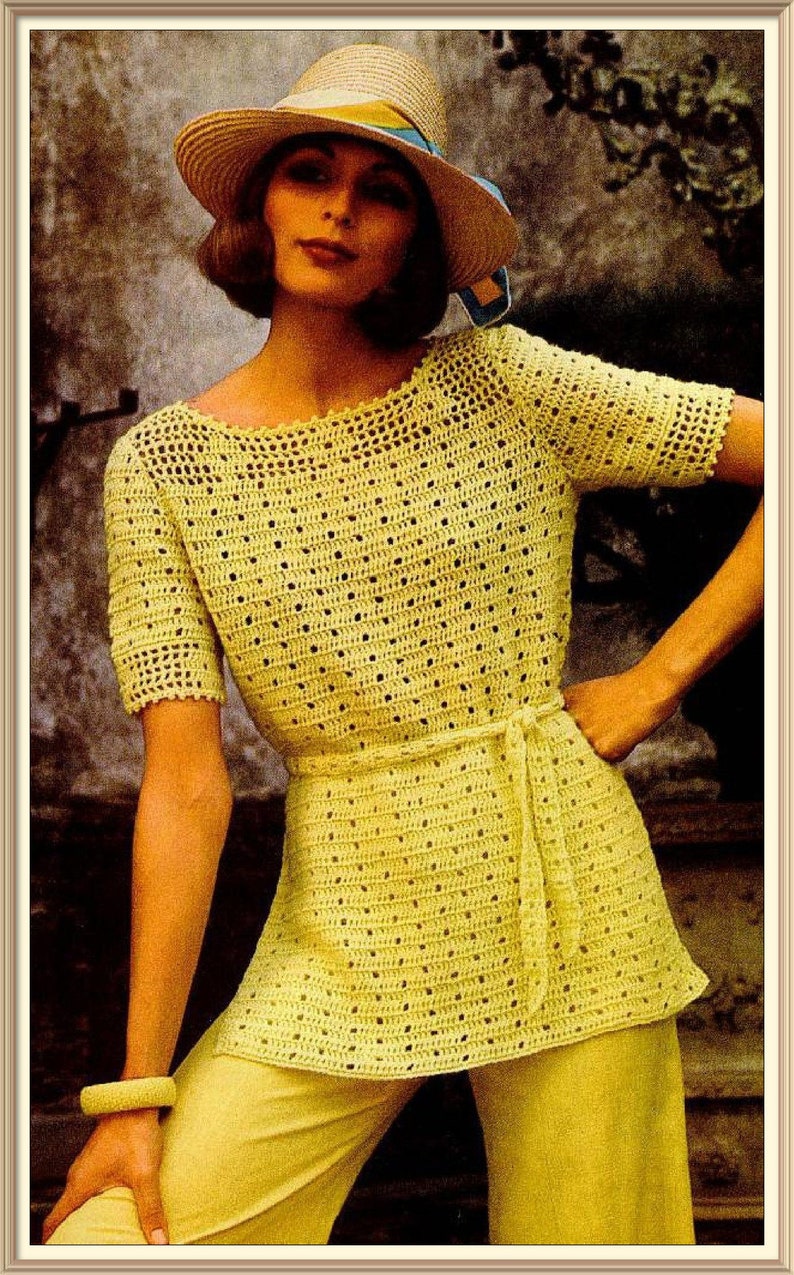 PDF Vintage Crochet Pattern Lacy Long Top ENGLISH Digital Download image 2