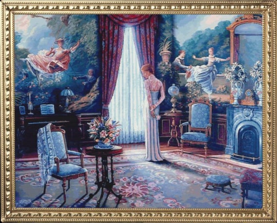 PDF Counted Vintage Cross Stitch Pattern | Lady | 7 Sizes | Highly Detailed Cross Stitch Pattern