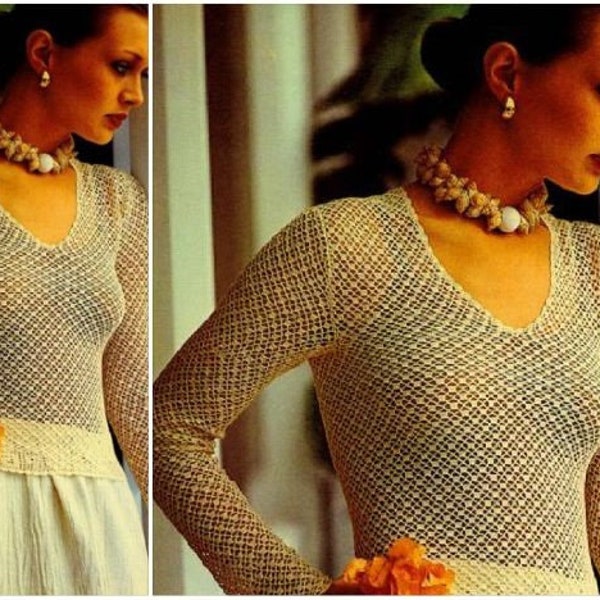 PDF Vintage Crochet Pattern | Long Sleeve Blouse | ENGLISH | Digital Download