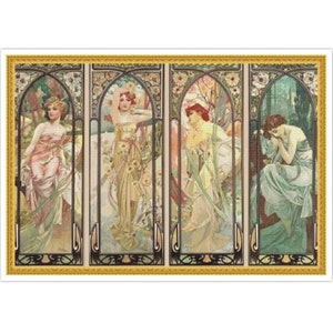 PDF Counted Vintage Cross Stitch Pattern | Four Times of the Day | Alphonse Mucha 1899 | 5 Sizes | Highly Detailed Cross Stitch Pattern