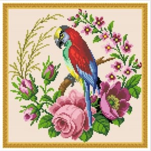 PDF Antique Sampler Counted Vintage Cross Stitch Pattern | Berlin Woolwork | Vintage Scheme | Reproduction Scheme Cross Stitch 19th century