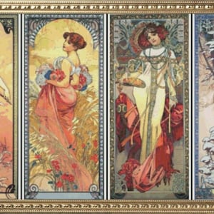 PDF Counted Vintage Cross Stitch Pattern | Seasons | Alphonse Mucha 1890s | 3 Sizes | Highly Detailed Cross Stitch Pattern