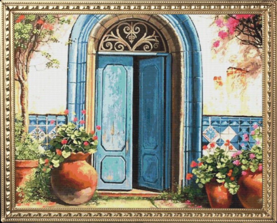 PDF Counted Vintage Cross Stitch Pattern | Painted Door | Provence | 7 ...