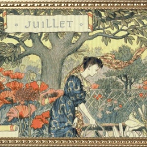 PDF Counted Vintage Cross Stitch Pattern | Garden Calendar for July | Female Gardener | 1800s | 5 Sizes | Highly Detailed Stitch