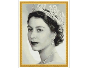 PDF Compté motif de point de croix vintage | À la mémoire de la reine Elizabeth II | 7 Tailles | Motif de point de croix très détaillé