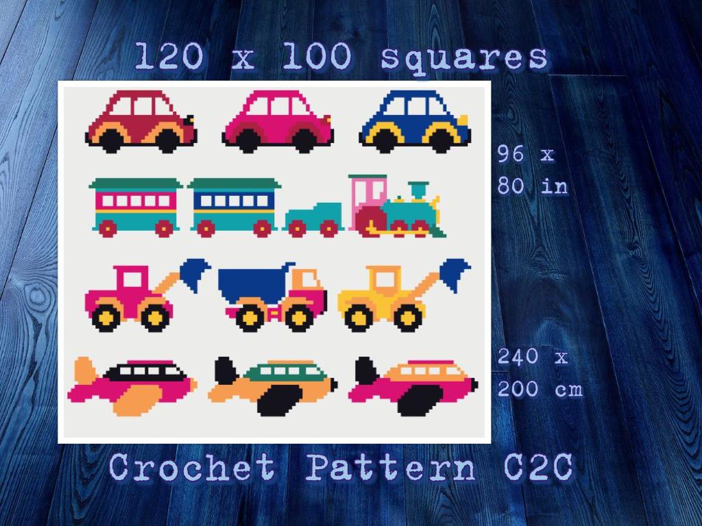 Crochet Pattern C2C Cars Helicopters Train Carriages Counted for ...