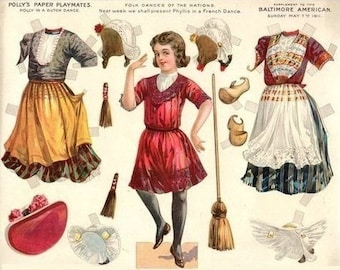 PDF Vintage Paper Dolls | Paper Doll National Dutch Dance | Printable-Print-Cut-Play | ENGLISH | Digital Download