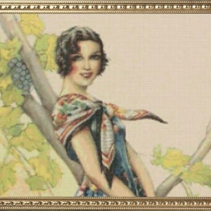 PDF Counted Vintage Cross Stitch Pattern | Lady | Gaspar Kams 1874-1942 | 3 Sizes | Highly Detailed Cross Stitch Pattern