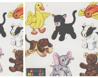 Molde de costura em PDF Vintage Simplicity 8521 Bean Bag Animals de 5 polegadas | Inglês | Download digital